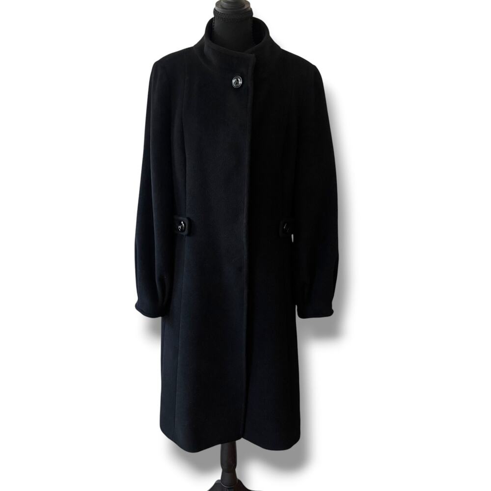 Cinzia Rocca Black Angora + Wool Peplum Coat Size 10 Quiet Luxury